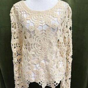 Luxurious Beige Lace Sweater Knitted Blouse Knitted Crop Top With Unique Flora